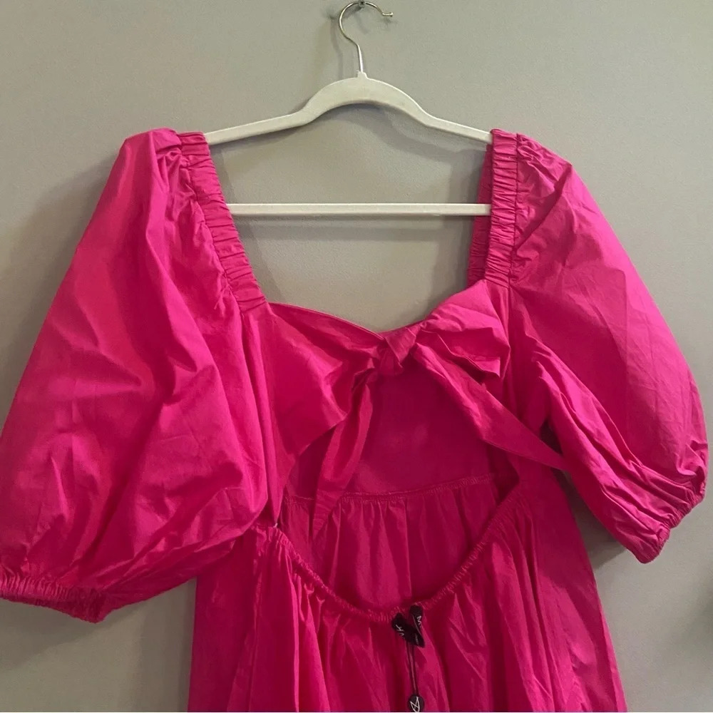 New! Minkpink Yasamin puff sleeve tiered midi dress raspberry pink 13984 - Picture 7 of 7